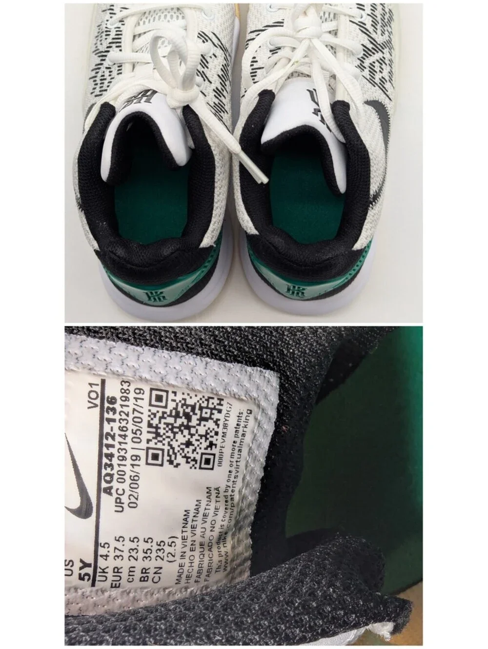 Nike Kyrie Flytrap II Kids Size 5Y White Lucid Green Basketball Shoes AQ3412-136